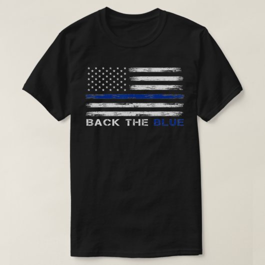 Achterzijde blauwe dun blauwe lijn Amerikaanse vla T-shirt (Design voorkant)