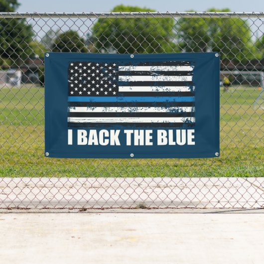 Achterzijde blauwe dun blauwe lijn VS vlag MAGA WW Spandoek (Insitu)