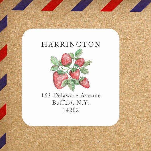  achterzijde rode aardbei vierkante sticker