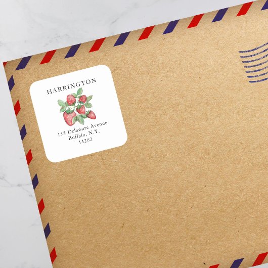 achterzijde rode aardbei vierkante sticker