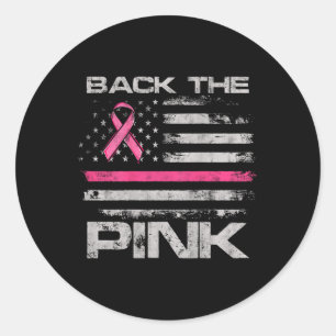 Achterzijde van de roze Amerikaanse vlag Breast Ca Ronde Sticker