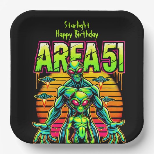 Achtmoedige aliens dwalen in de buurt van Area 51  Papieren Bordje (Voorkant)