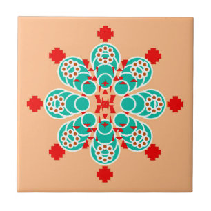 Achtpunts Mandala, Turquoise en Peach Tegeltje
