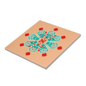 Achtpunts Mandala, Turquoise en Peach Tegeltje (Zijkant)