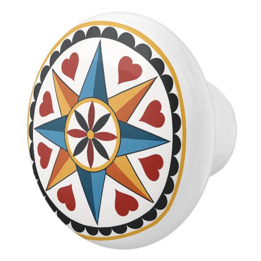 Achtpunts Star & Heart Amish Dutch Hex Sign Knop (Rechts)