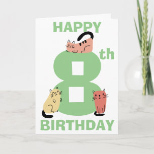 Achtste (8ste) Verjaardag Doodle Cats Custom Messa Kaart