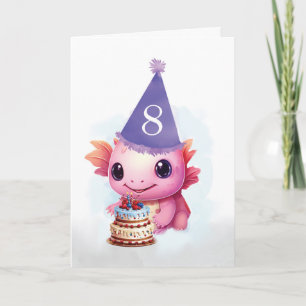 Achtste 8ste verjaardag Schattige roze Axolotl Kaart