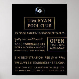 Achtste bal, poolclub, Snooker Club Adverteren Poster