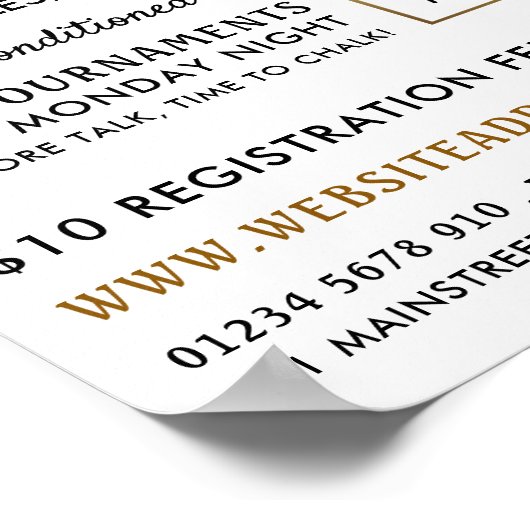 Achtste bal, poolclub, Snooker Club Adverteren Poster (Hoek)