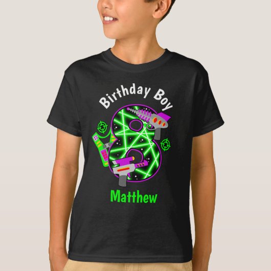 Achtste 'Birthday Boy Laser label shirt' T-shirt (Voorkant)