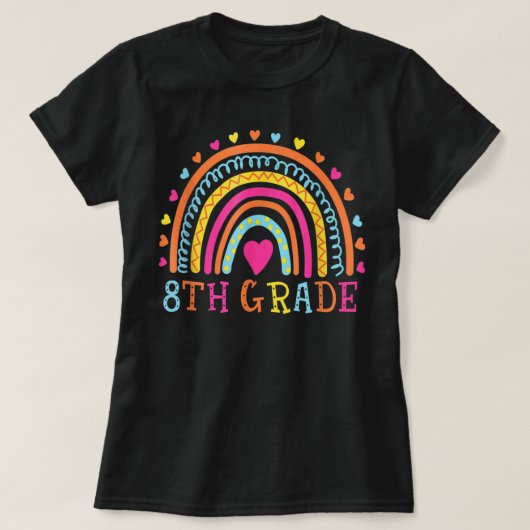 Achtste graad leraar Leopard-regenboog 8e graadmet T-shirt (Design voorkant)