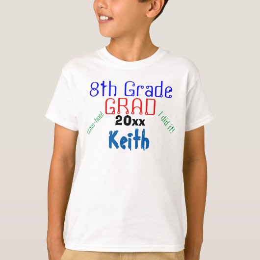 Achtste Grade Afstuderen Kleurrijke Naam Kinder T-shirt (Voorkant)