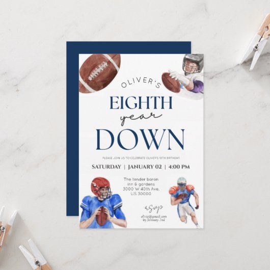 Achtste jaar down football thema jongen 8e verjaar kaart (Voorkant / Achterkant in situ)