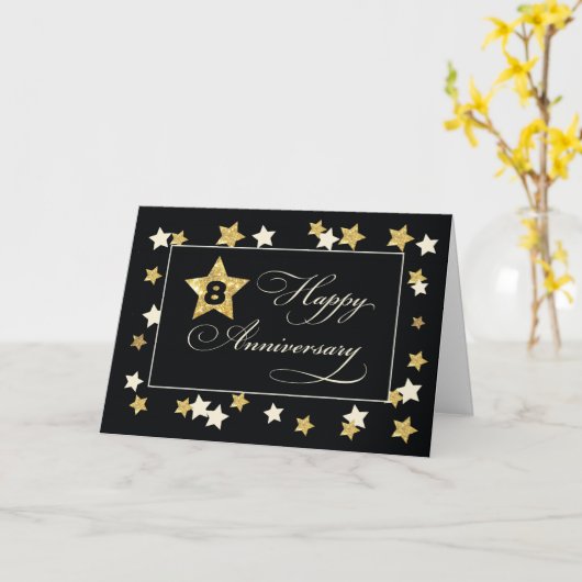 Achtste medewerker Jubileum Black Gold Effect Star Kaart (Gele Bloem)