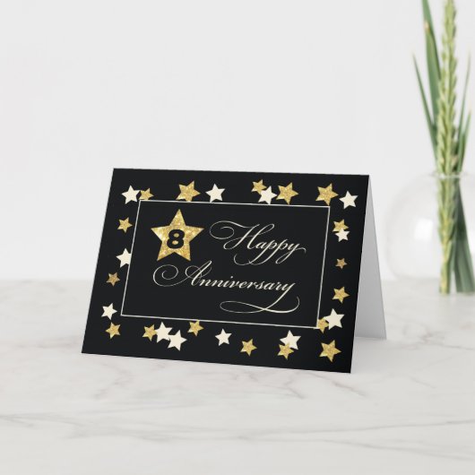 Achtste medewerker Jubileum Black Gold Effect Star Kaart (Voorkant)