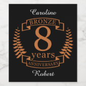 Achtste trouwdag in Bronze 8 jaar Wijn Etiket (Enkel label)