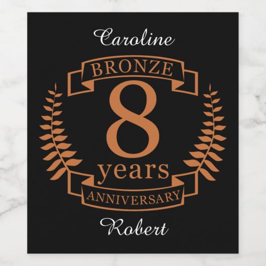 Achtste trouwdag in Bronze 8 jaar Wijn Etiket (Enkel label)