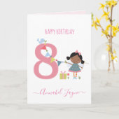 Achtste verjaardag fee schattig roze gepersonalise kaart (Gele Bloem)