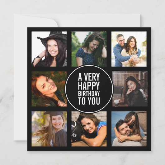 Achtste verjaardag Foto Collage Black en White Inv Kaart (Voorkant)