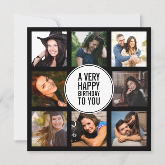 Achtste verjaardag Foto Collage Black en White Kaart (Voorkant)