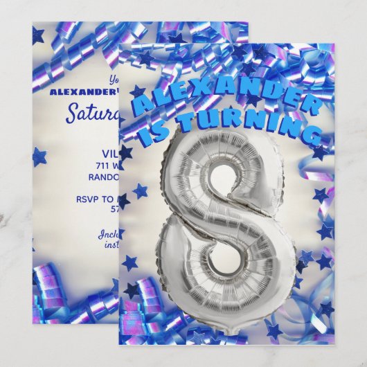 Achtste Verjaardag Zilver en Blauw Leeftijd 8 Jong Kaart (Voorkant / Achterkant)