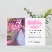 achttien | 18e Pink Neon Birthday Party Kaart (Staand voorkant)
