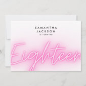 achttien | 18e Pink Neon Birthday Party Kaart (Achterkant)