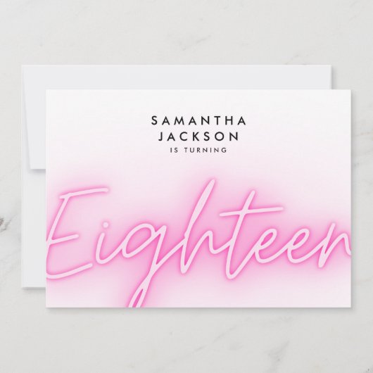 achttien | 18e Pink Neon Birthday Party Kaart (Achterkant)
