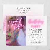 achttien | 18e Pink Neon Birthday Party Kaart (Voorkant / Achterkant)