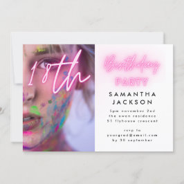 achttien | 18e Pink Neon Birthday Party Kaart