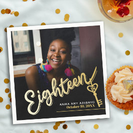 Achttien 18e verjaardag aangepaste fotoscript goud servet