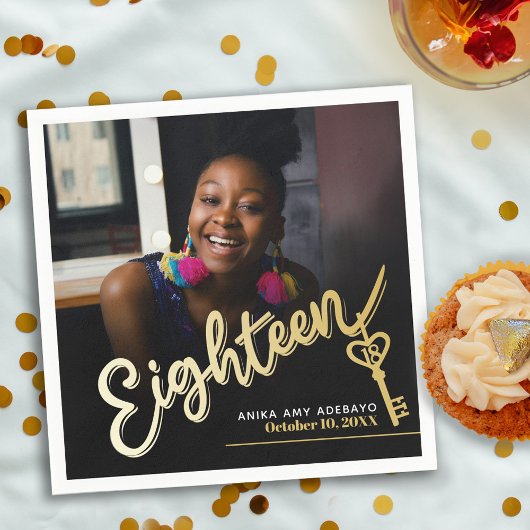 Achttien 18e verjaardag aangepaste fotoscript goud servet