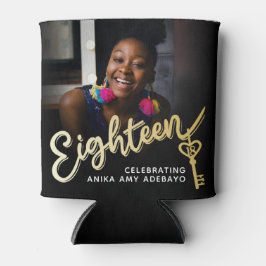 Achttien 18e verjaardag fotoscript gouden sleutel blikjeskoeler