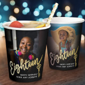 Achttien 18e verjaardag fotoscript gouden sleutel papieren bekers