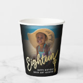 Achttien 18e verjaardag fotoscript gouden sleutel papieren bekers (Achterkant)