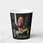 Achttien 18e verjaardag fotoscript gouden sleutel papieren bekers (Voorkant)