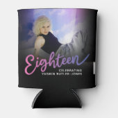 Achttien 18e verjaardag fotoscript roze paarse blikjeskoeler (Voorkant)