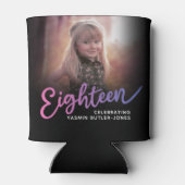 Achttien 18e verjaardag fotoscript roze paarse blikjeskoeler (Achterkant)