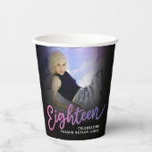 Achttien 18e verjaardag fotoscript roze paarse papieren bekers (Voorkant)