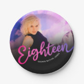 Achttien 18e Verjaardagsfoto paarse roze zwart Papieren Bordje (Voorkant)