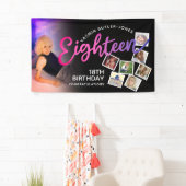 Achttien 18e Verjaardagsfoto paarse roze zwart Spandoek (Insitu)