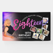 Achttien 18e Verjaardagsfoto paarse roze zwart Spandoek (Horizontaal)