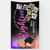 Achttien 18e Verjaardagsfoto paarse roze zwart Spandoek (Verticaal)