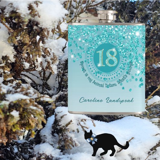 Achttien & Blauwgroen Blauwe Glitter & Drink Quote Heupfles