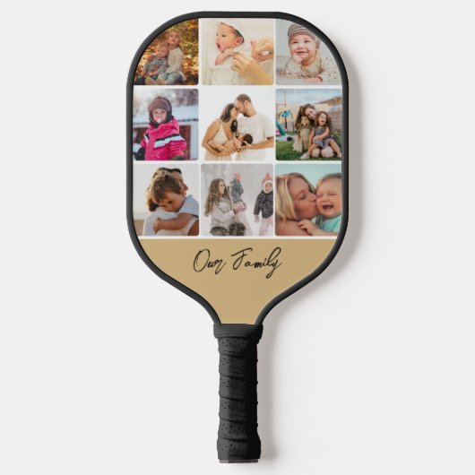 Achttien foto's Collage Eenvoudige familienaam Pickleball Paddle (Voorkant)