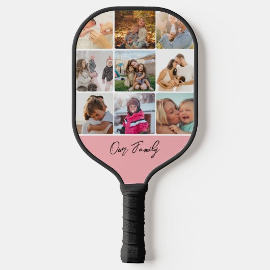Achttien foto's Collage Eenvoudige familienaam Pickleball Paddle (Achterkant)