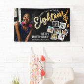 Achttien gouden 18e verjaardag foto's op zwart spandoek (Insitu)