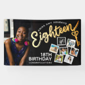 Achttien gouden 18e verjaardag foto's op zwart spandoek (Horizontaal)