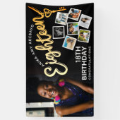 Achttien gouden 18e verjaardag foto's op zwart spandoek (Verticaal)