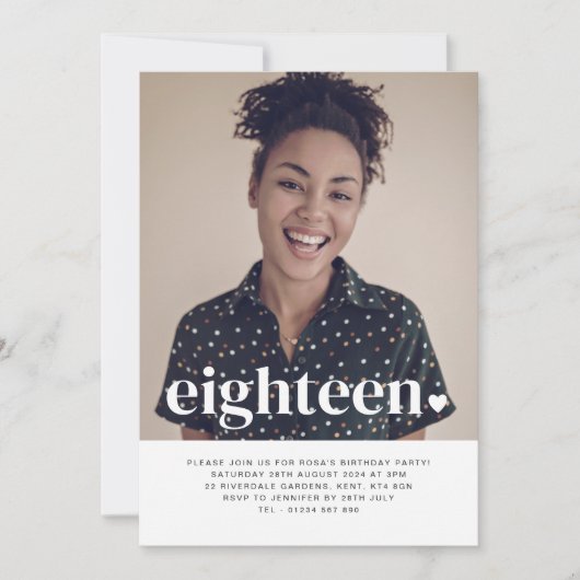 Achttien hartfoto Birthday Uitnodiging (Voorkant)
